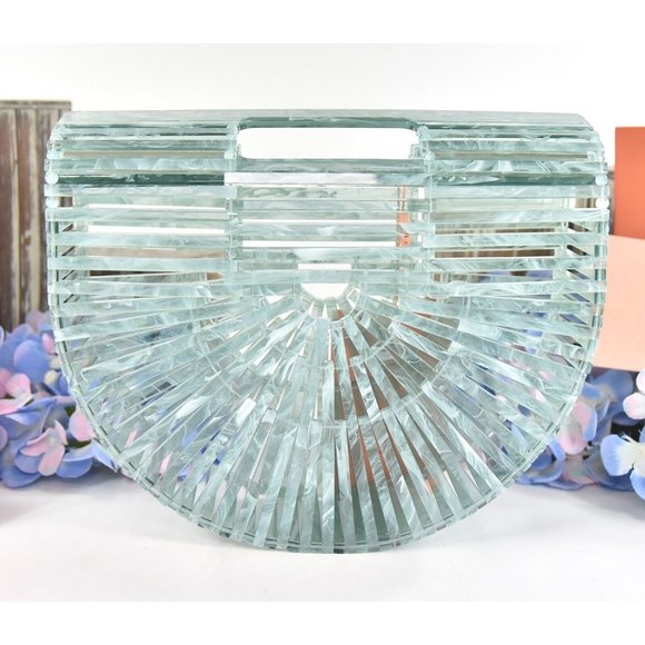 Cult Gaia Seaspray Blue Marble Acrylic Mini Ark Top Handle Bag NWT - Picture 3 of 11